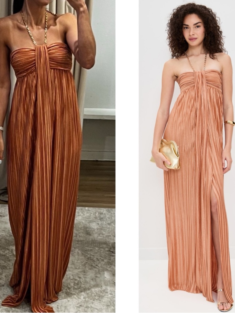 SABINA MUSAYEV Nicola Pleated Gold Chain Halterneck Maxi Dress Size Large - Picture 2 of 10